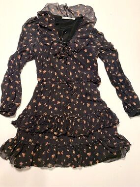 Long Sleeve Navy Floral Ruffle Dress